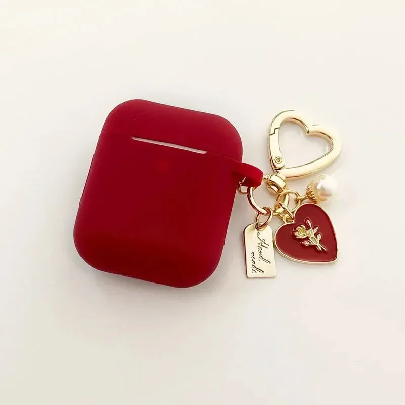 Nexa Vintage Pearl Rose AirPods Case – Wine Red Protective Cover
