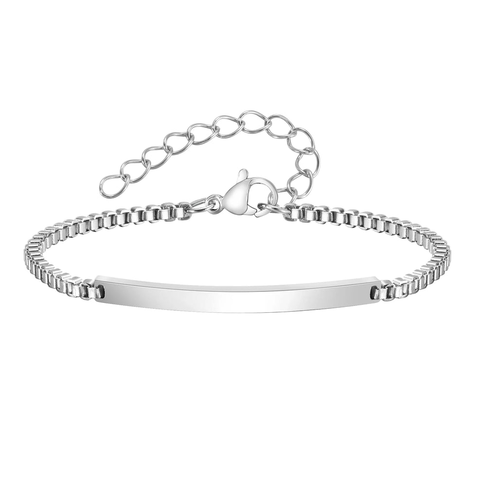 Personalized Engraved ID Bracelet – Custom Name & Message Bar Bracelet for Couples, Friends & Family