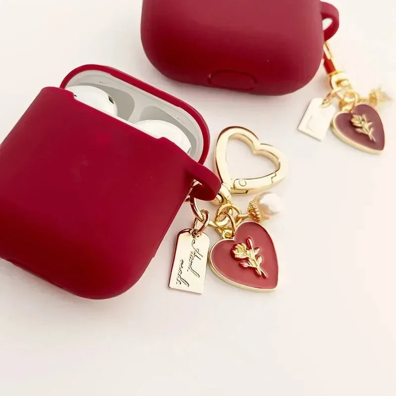 Nexa Vintage Pearl Rose AirPods Case – Wine Red Protective Cover