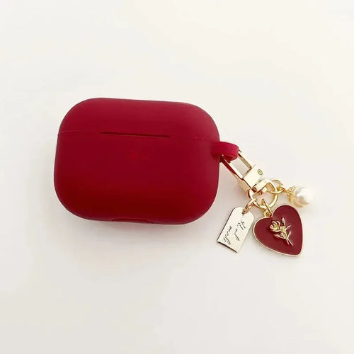 Nexa Vintage Pearl Rose AirPods Case – Wine Red Protective Cover