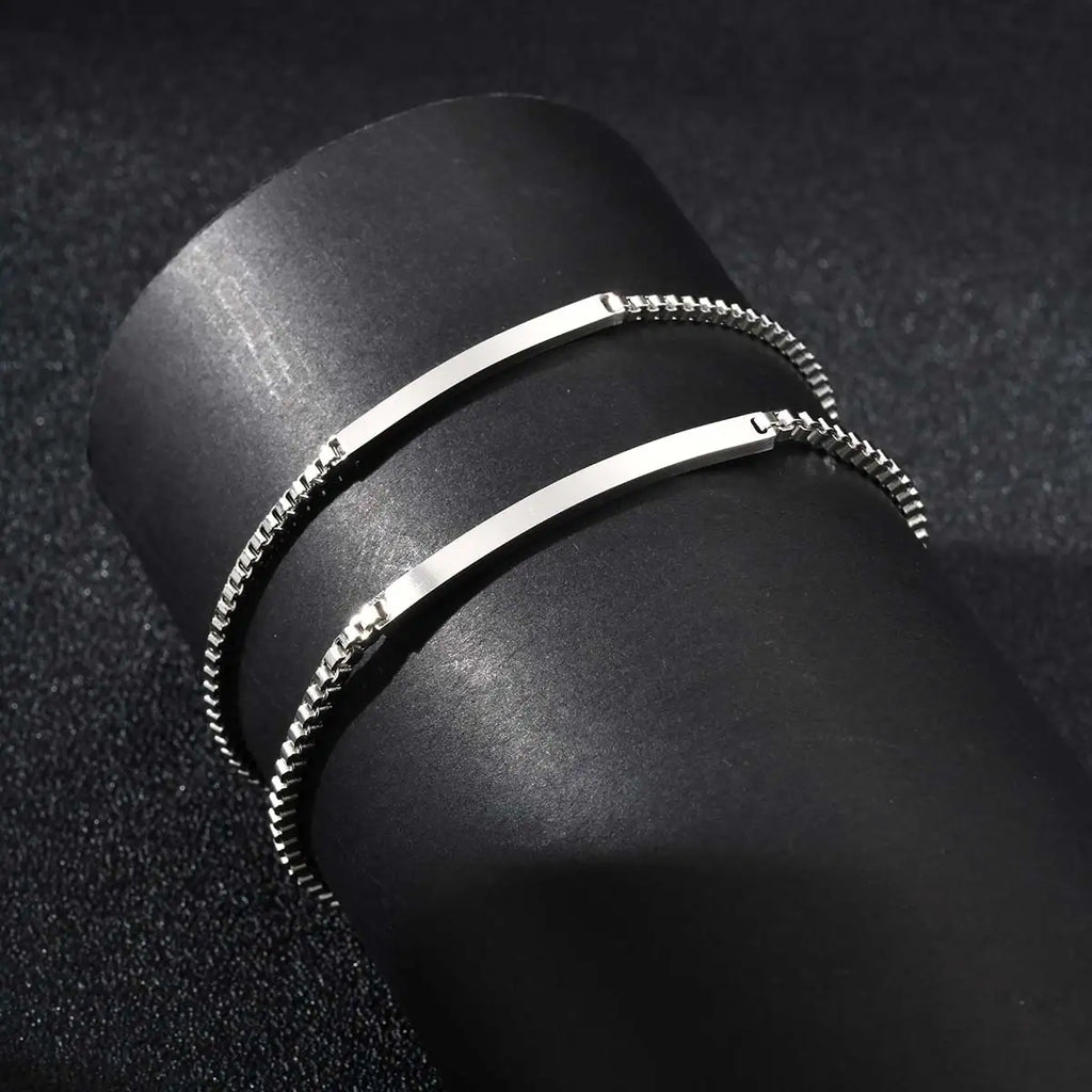 Personalized Engraved ID Bracelet – Custom Name & Message Bar Bracelet for Couples, Friends & Family