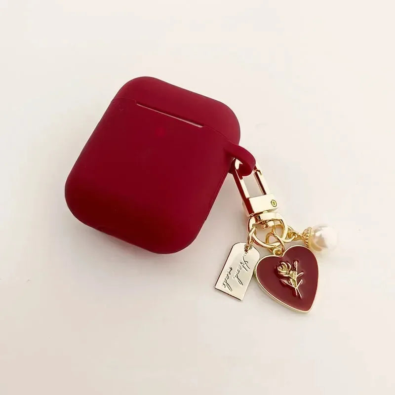 Nexa Vintage Pearl Rose AirPods Case – Wine Red Protective Cover