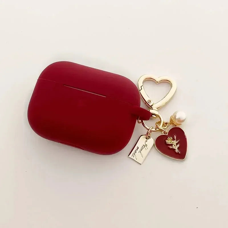 Nexa Vintage Pearl Rose AirPods Case – Wine Red Protective Cover