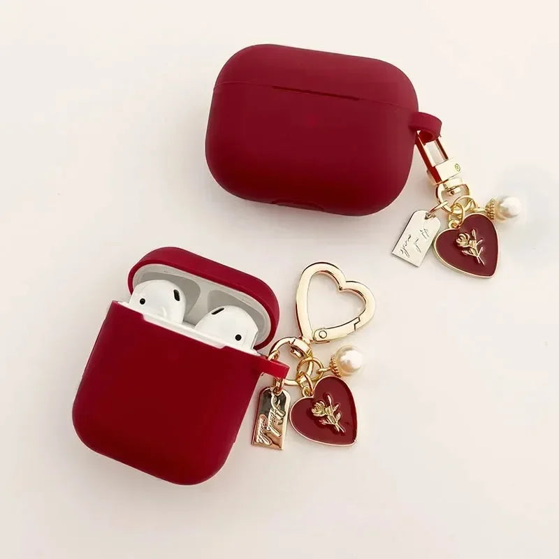 Nexa Vintage Pearl Rose AirPods Case – Wine Red Protective Cover