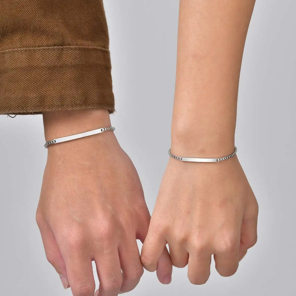 Personalized Engraved ID Bracelet – Custom Name & Message Bar Bracelet for Couples, Friends & Family